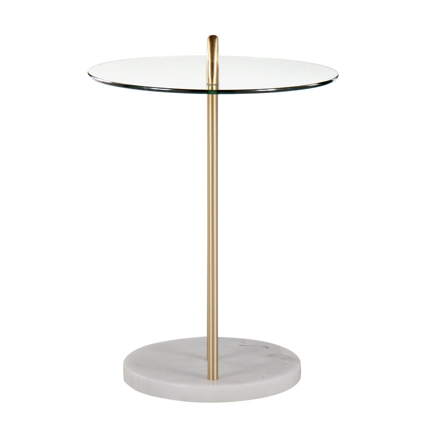 Claire Contemporary/Glam Side Table in Black Marble and Gold Steel with Clear Glass Top