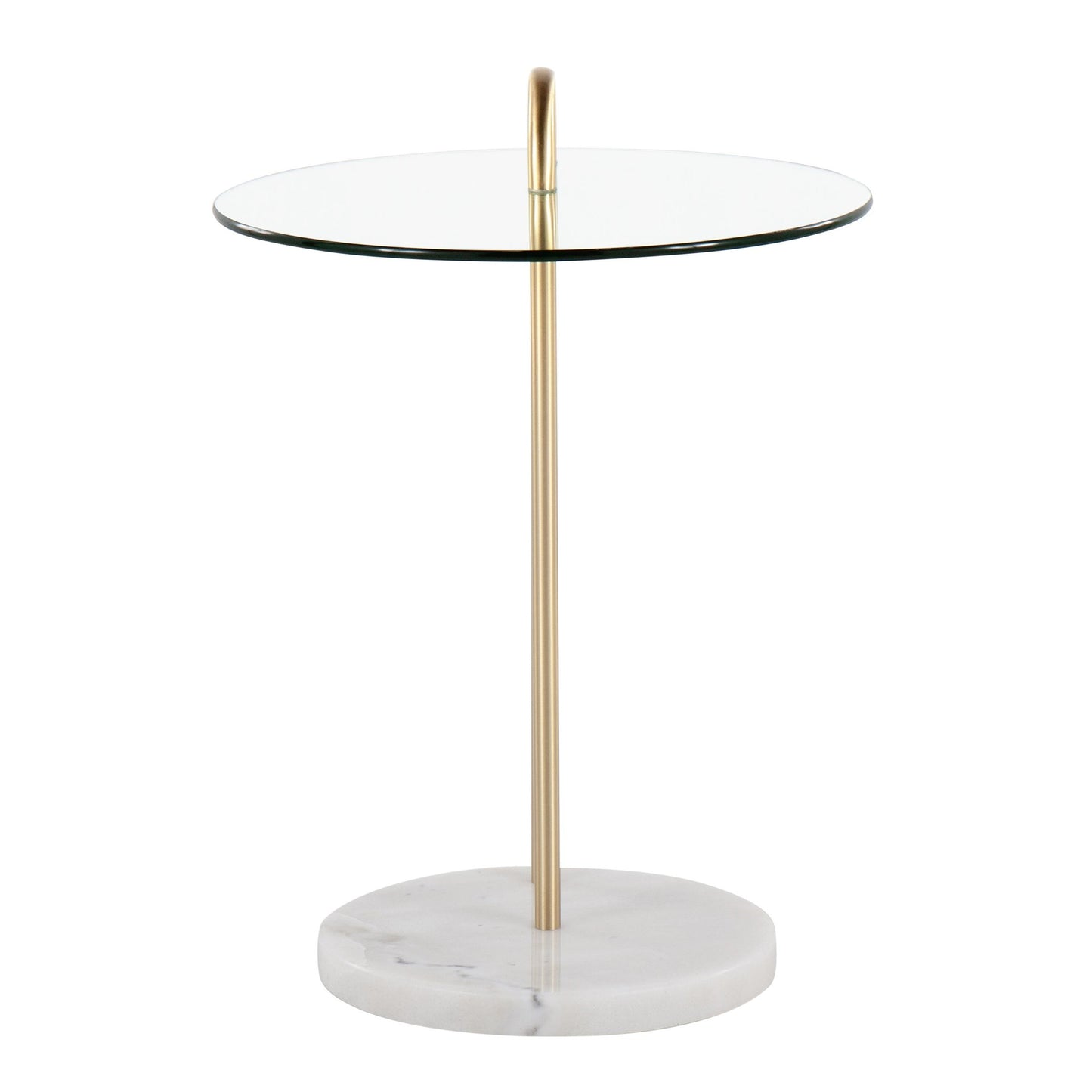 Claire Contemporary/Glam Side Table in Black Marble and Gold Steel with Clear Glass Top