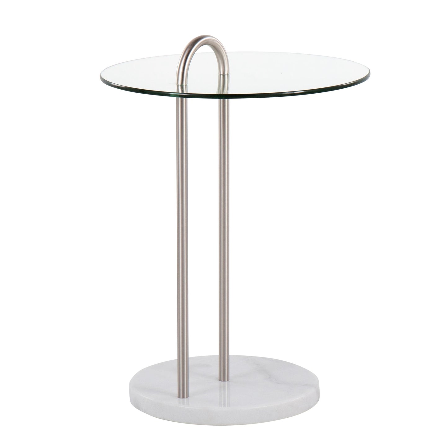 Claire Contemporary/Glam Side Table in Black Marble and Gold Steel with Clear Glass Top