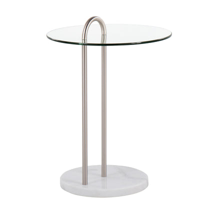 Claire Contemporary/Glam Side Table in Black Marble and Gold Steel with Clear Glass Top