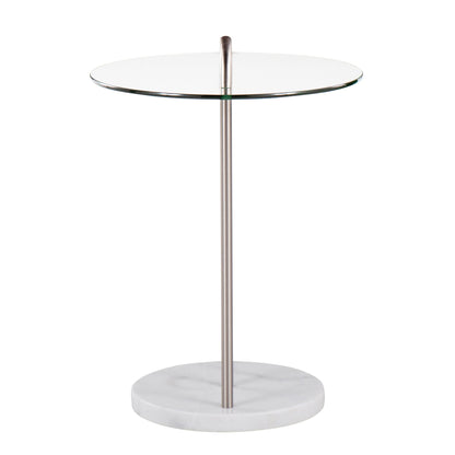 Claire Contemporary/Glam Side Table in Black Marble and Gold Steel with Clear Glass Top