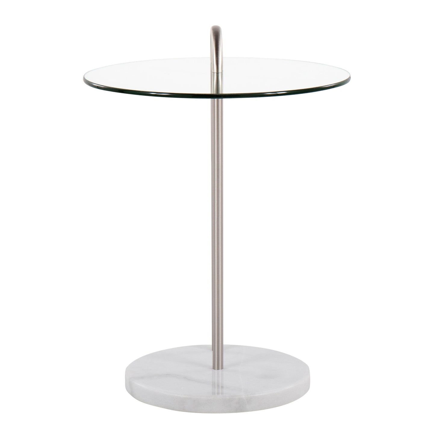 Claire Contemporary/Glam Side Table in Black Marble and Gold Steel with Clear Glass Top