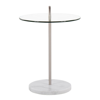 Claire Contemporary/Glam Side Table in Black Marble and Gold Steel with Clear Glass Top