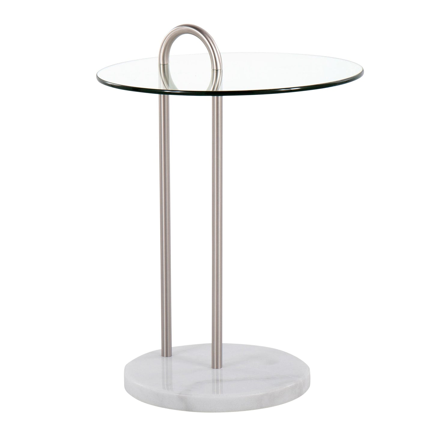 Claire Contemporary/Glam Side Table in Black Marble and Gold Steel with Clear Glass Top