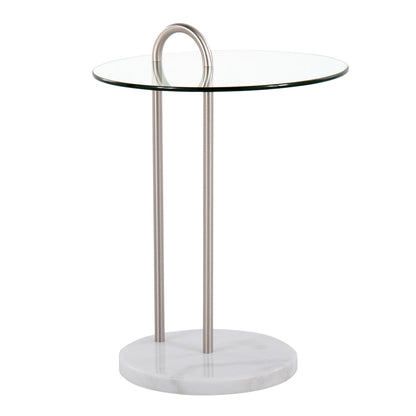 Claire Contemporary/Glam Side Table in Black Marble and Gold Steel with Clear Glass Top