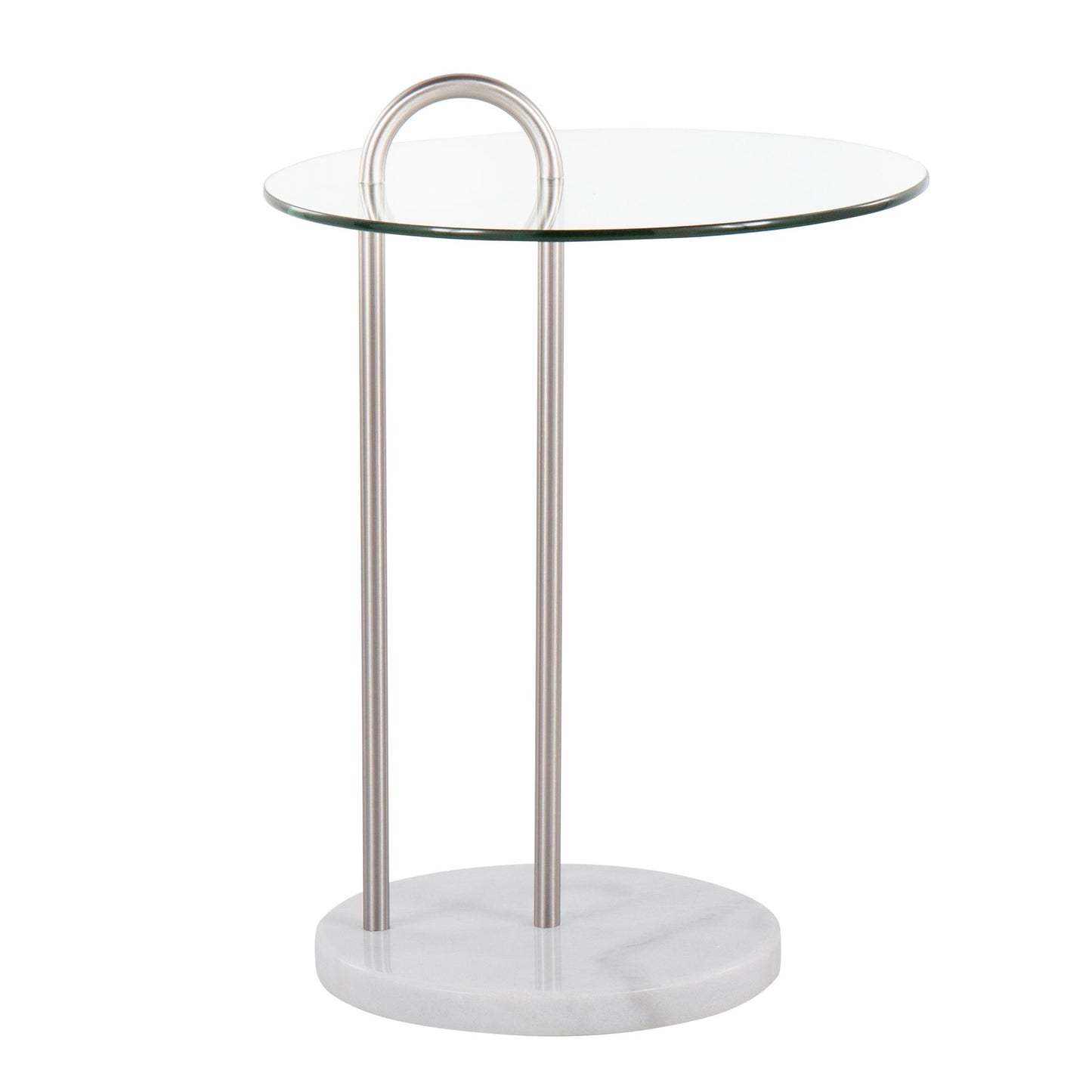 Claire Contemporary/Glam Side Table in Black Marble and Gold Steel with Clear Glass Top
