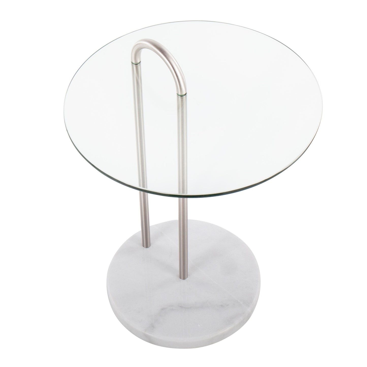 Claire Contemporary/Glam Side Table in Black Marble and Gold Steel with Clear Glass Top