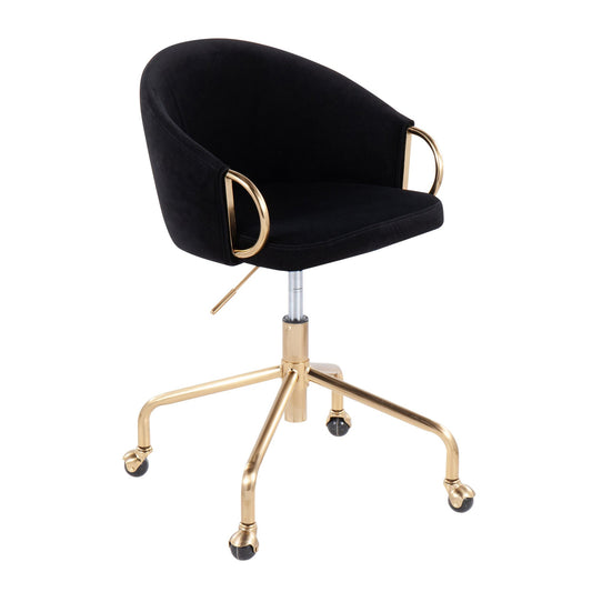 Claire Contemporary/Glam Task Chair in Gold Metal and Black Velvet