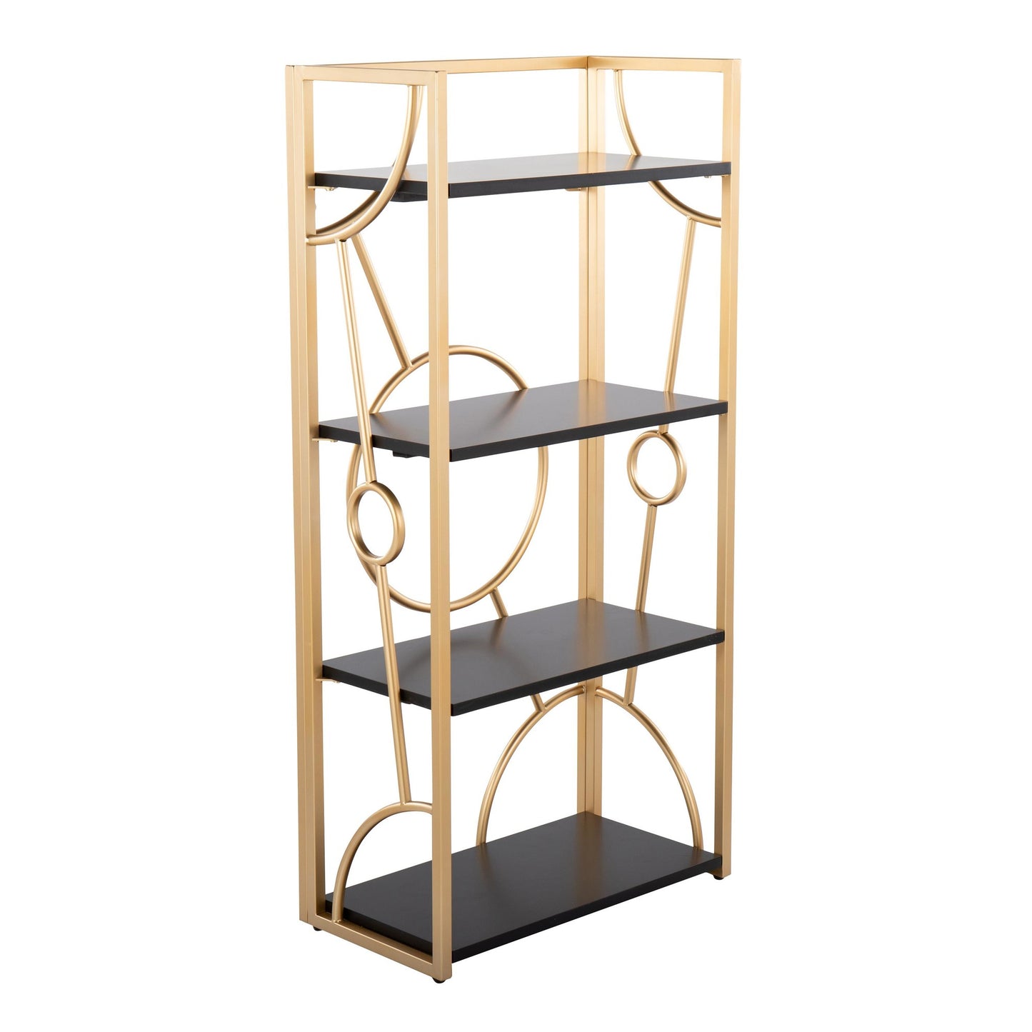 Constellation Contemporary Bookcase in Gold Metal and Black Wood