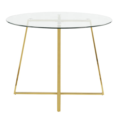 Cosmo Contemporary/Glam Dining Table in Gold Metal and Clear Tempered Glass