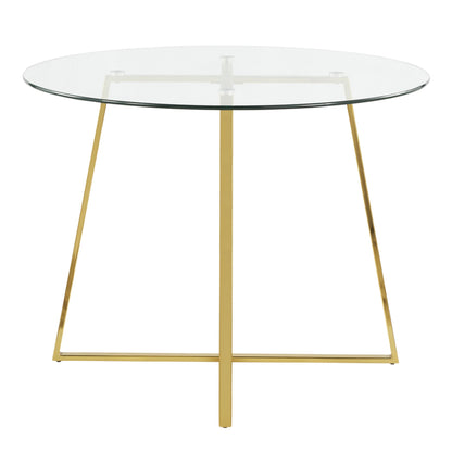 Cosmo Contemporary/Glam Dining Table in Gold Metal and Clear Tempered Glass