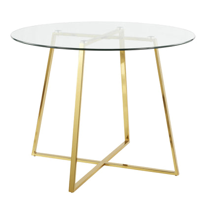 Cosmo Contemporary/Glam Dining Table in Gold Metal and Clear Tempered Glass