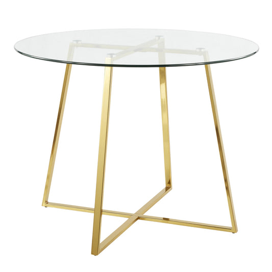 Cosmo Contemporary/Glam Dining Table in Gold Metal and Clear Tempered Glass