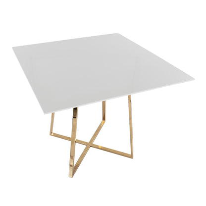 Cosmo Contemporary/glam Square Dining Table with Gold Metal Legs and Clear Glass Top