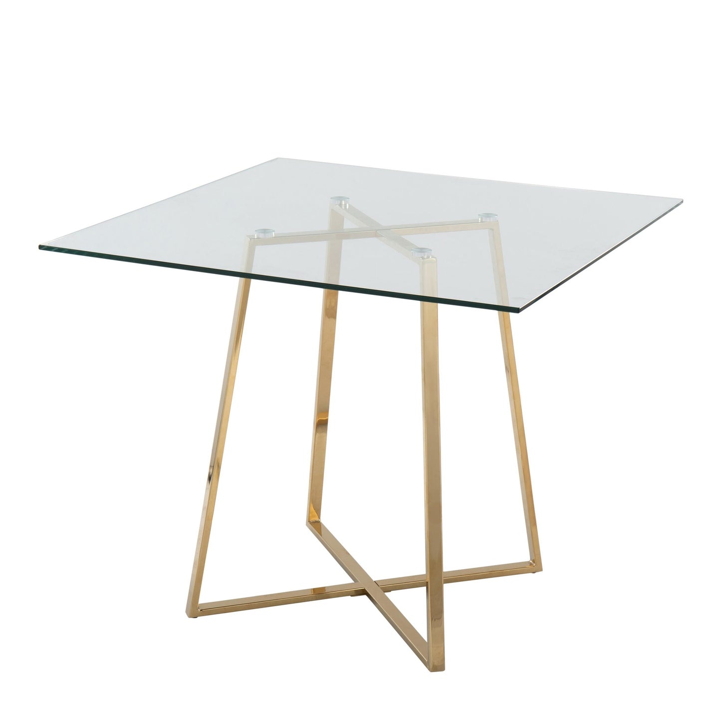 Cosmo Contemporary/glam Square Dining Table with Gold Metal Legs and Clear Glass Top