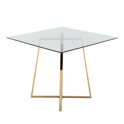 Cosmo Contemporary/glam Square Dining Table with Gold Metal Legs and Clear Glass Top