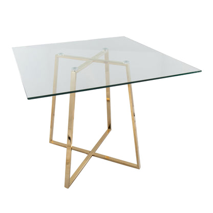 Cosmo Contemporary/glam Square Dining Table with Gold Metal Legs and Clear Glass Top