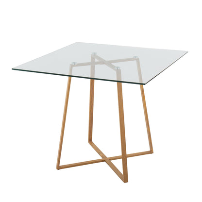 Cosmo Contemporary/glam Square Dining Table with Gold Metal Legs and Clear Glass Top