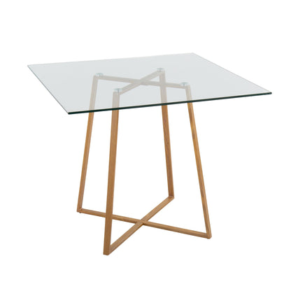 Cosmo Contemporary/glam Square Dining Table with Gold Metal Legs and Clear Glass Top