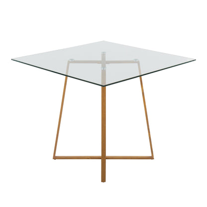 Cosmo Contemporary/glam Square Dining Table with Gold Metal Legs and Clear Glass Top