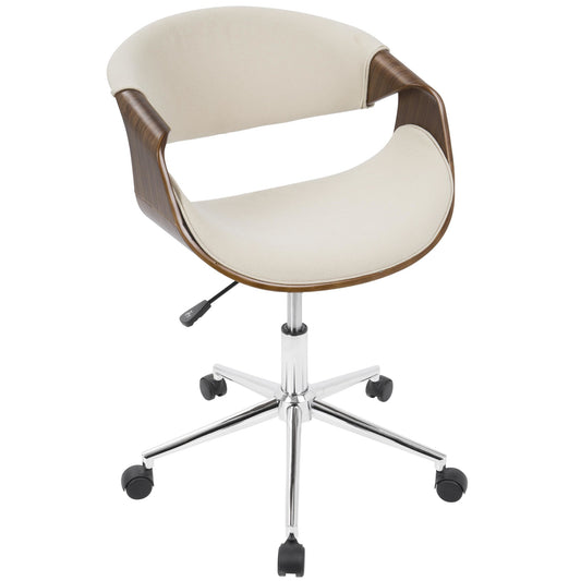 Curvo Mid-Century Modern Office Chair in Walnut and Cream