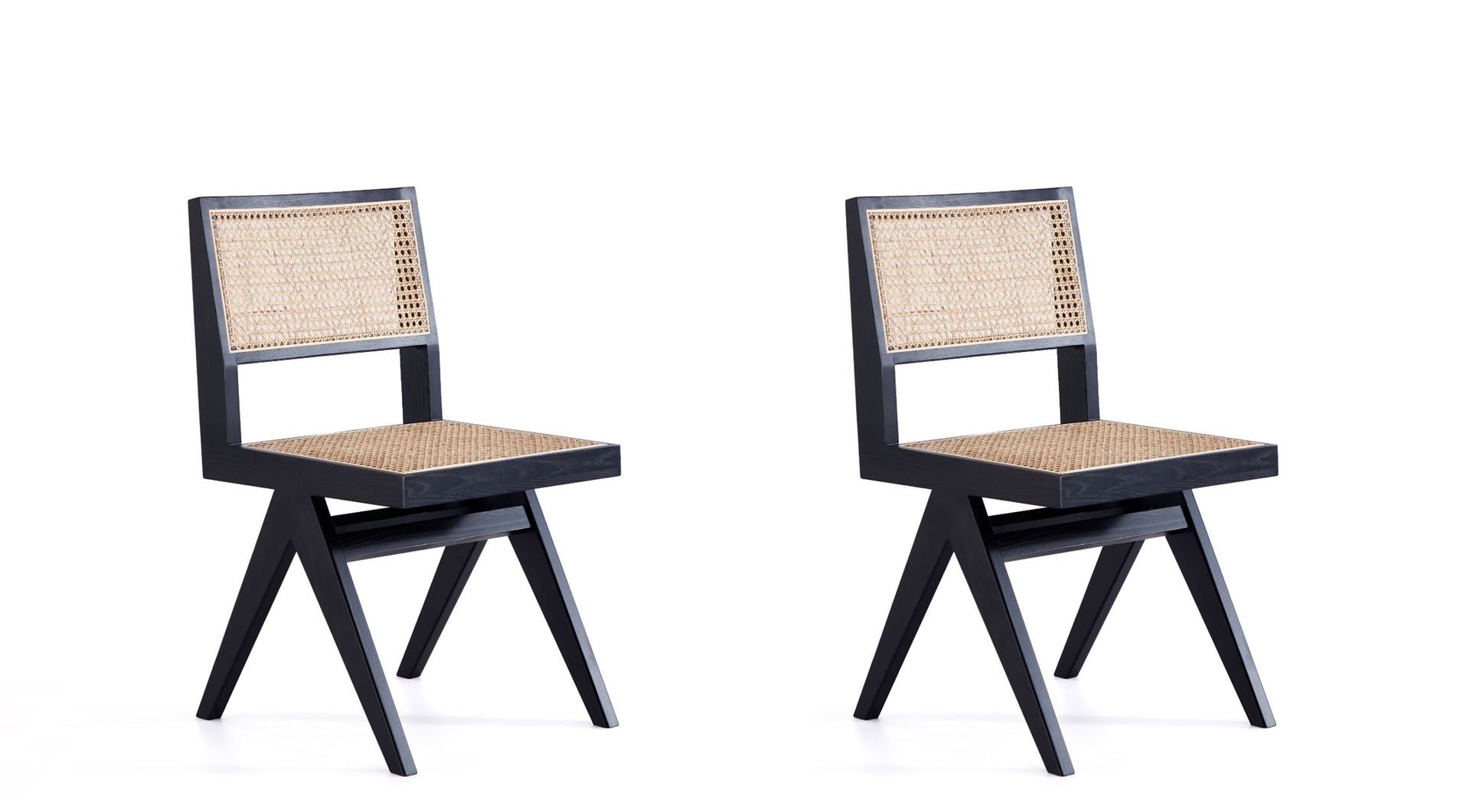 Manhattan Comfort Hamlet Dining Chair in Black and Natural Cane - Set of 2