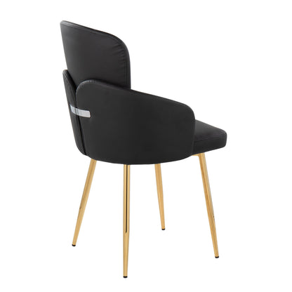 Dahlia Contemporary Dining Chair in Gold Metal and Black Faux Leather with Chrome Accent   - Set of 2