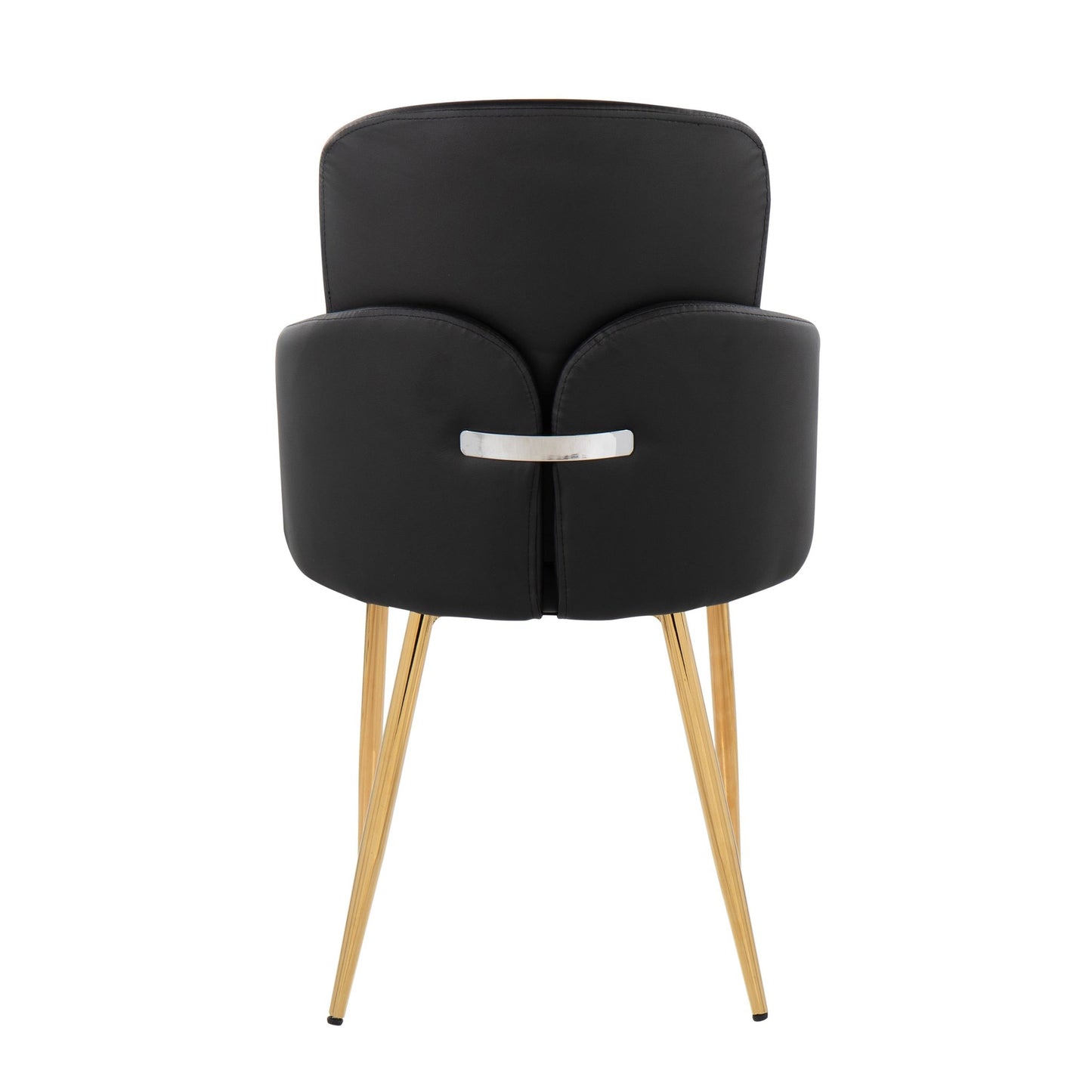 Dahlia Contemporary Dining Chair in Gold Metal and Black Faux Leather with Chrome Accent   - Set of 2