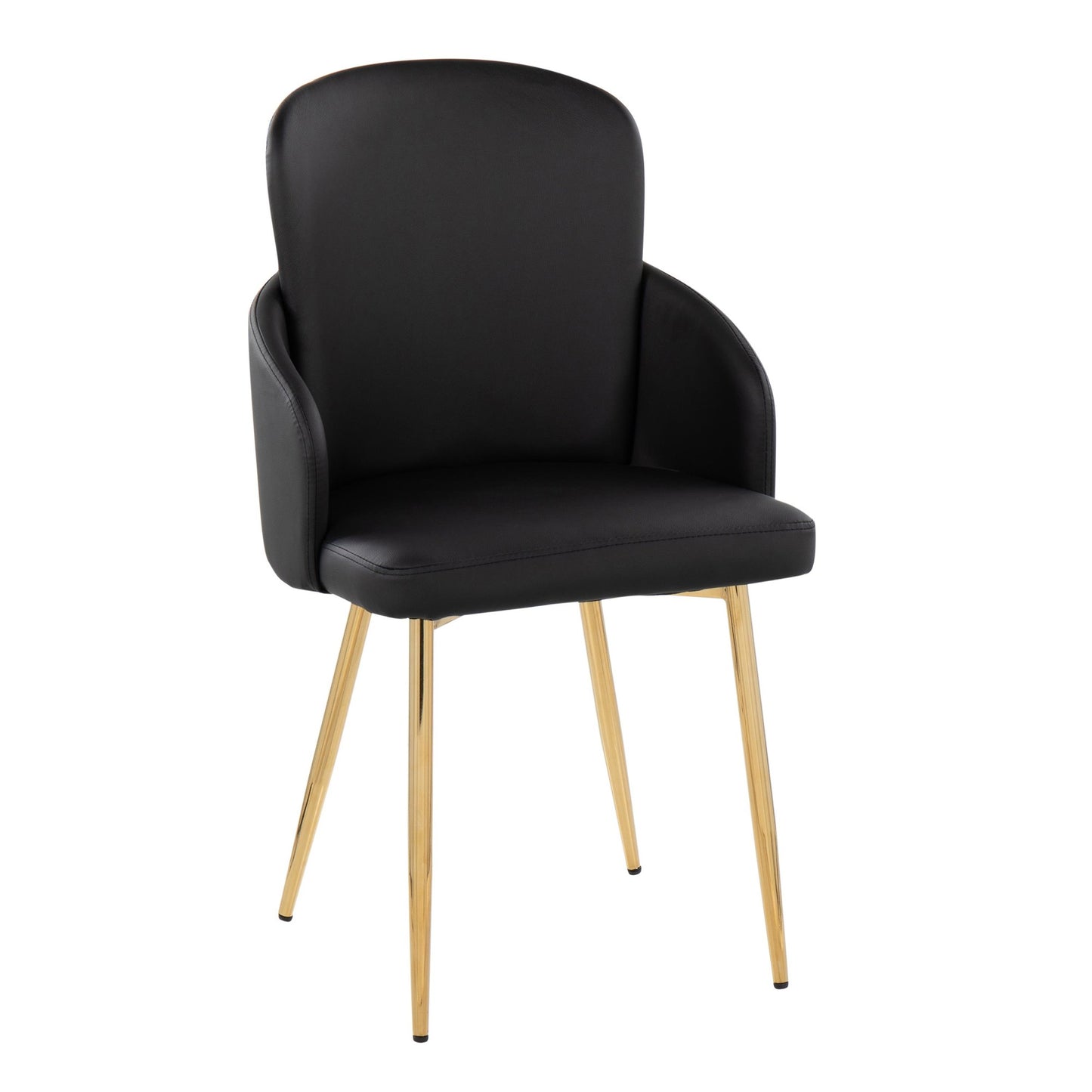 Dahlia Contemporary Dining Chair in Gold Metal and Black Faux Leather with Chrome Accent   - Set of 2