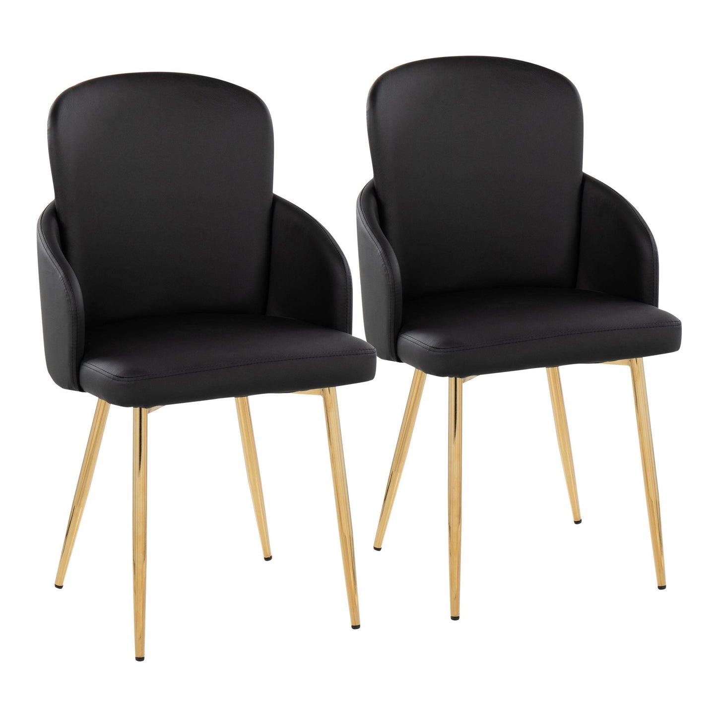 Dahlia Contemporary Dining Chair in Gold Metal and Black Faux Leather with Chrome Accent   - Set of 2