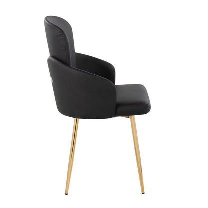 Dahlia Contemporary Dining Chair in Gold Metal and Black Faux Leather with Chrome Accent   - Set of 2