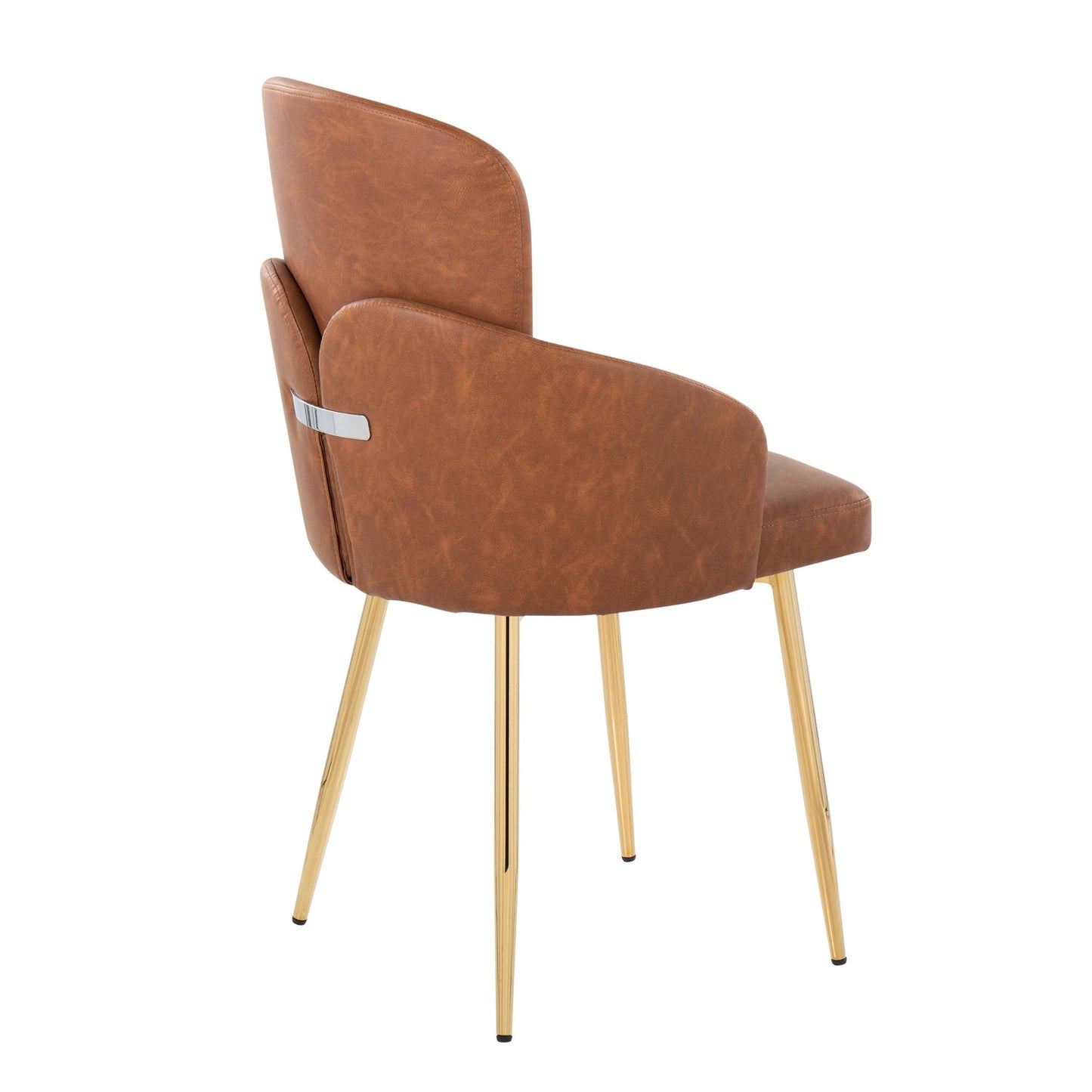 Dahlia Contemporary Dining Chair in Gold Metal and Black Faux Leather with Chrome Accent   - Set of 2
