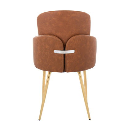 Dahlia Contemporary Dining Chair in Gold Metal and Black Faux Leather with Chrome Accent   - Set of 2