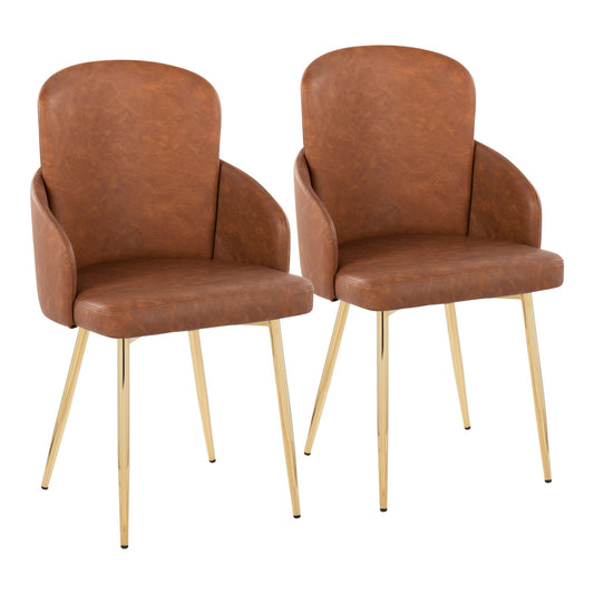 Dahlia Contemporary Dining Chair in Gold Metal and Black Faux Leather with Chrome Accent   - Set of 2