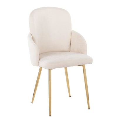 Dahlia Contemporary Dining Chair in Gold Metal and Black Faux Leather with Chrome Accent   - Set of 2
