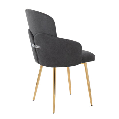 Dahlia Contemporary Dining Chair in Gold Metal and Black Faux Leather with Chrome Accent   - Set of 2