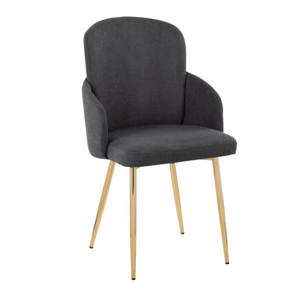 Dahlia Contemporary Dining Chair in Gold Metal and Black Faux Leather with Chrome Accent   - Set of 2