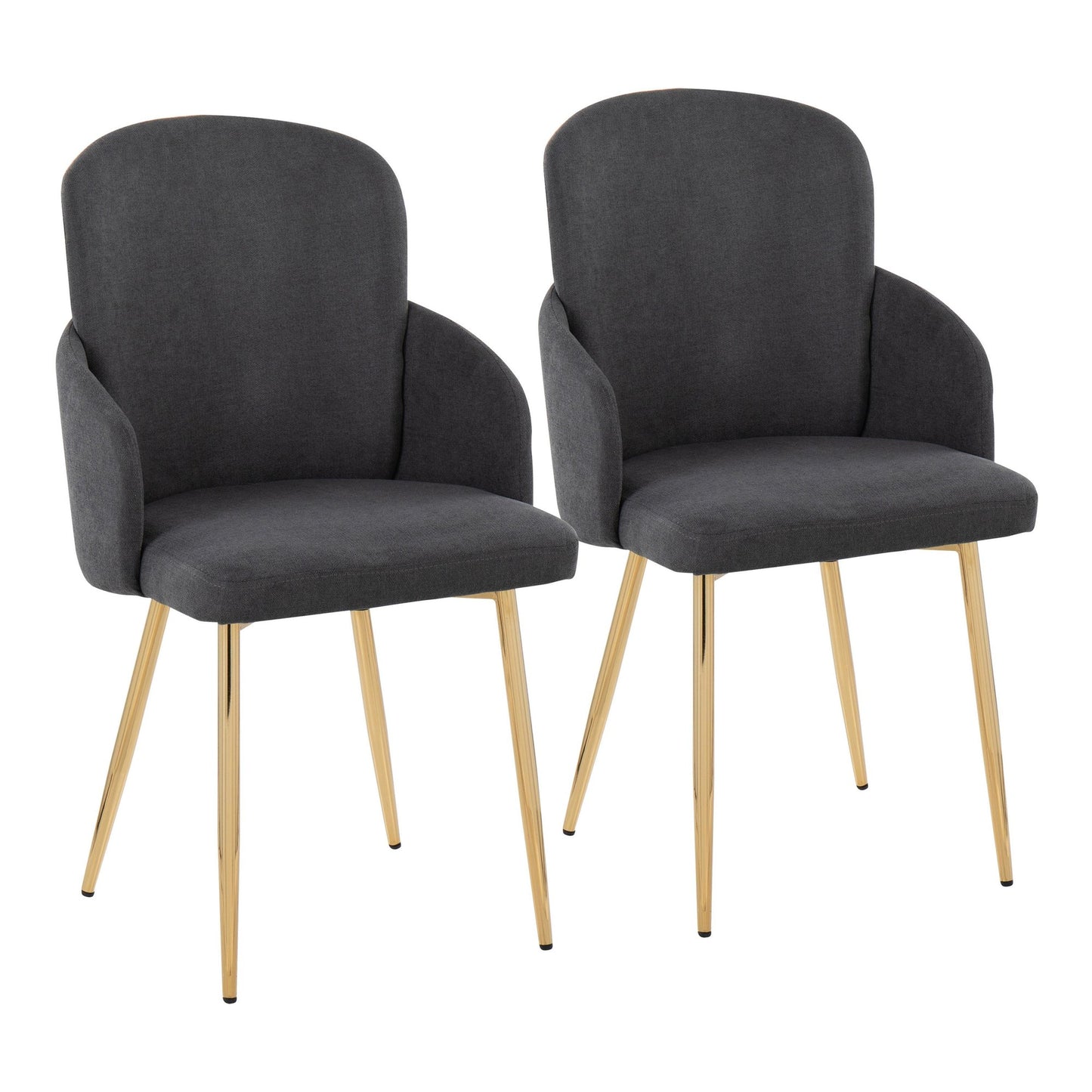 Dahlia Contemporary Dining Chair in Gold Metal and Black Faux Leather with Chrome Accent   - Set of 2