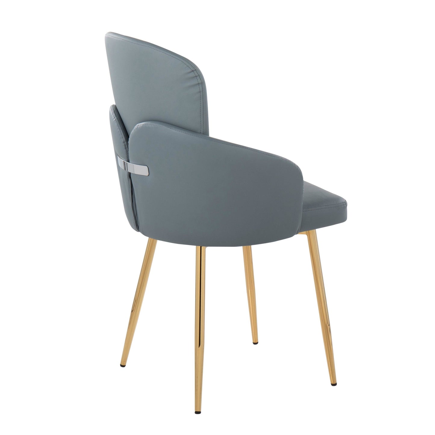 Dahlia Contemporary Dining Chair in Gold Metal and Black Faux Leather with Chrome Accent   - Set of 2