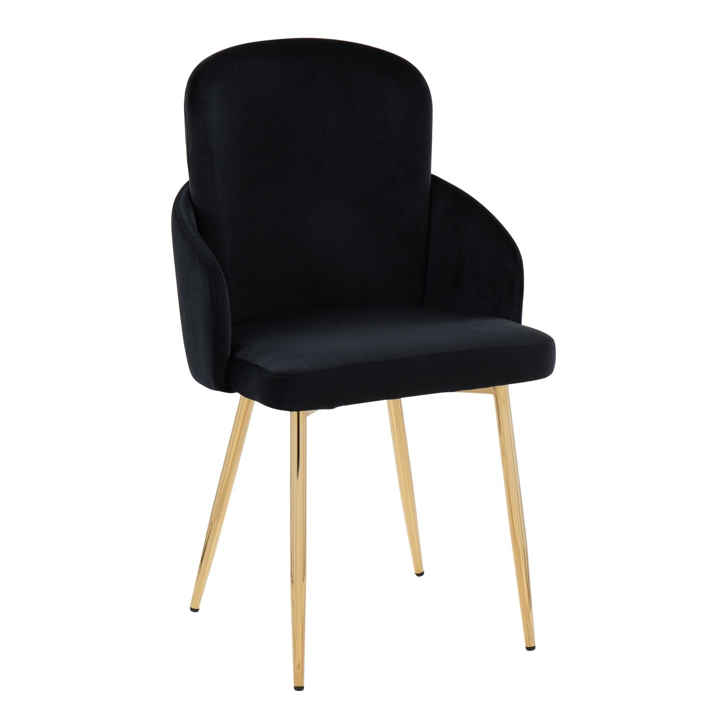 Dahlia Contemporary Dining Chair in Gold Metal and Black Faux Leather with Chrome Accent   - Set of 2