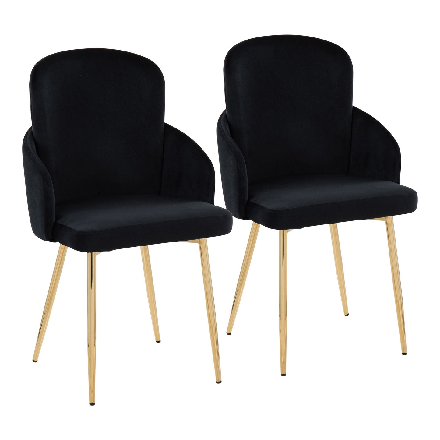 Dahlia Contemporary Dining Chair in Gold Metal and Black Faux Leather with Chrome Accent   - Set of 2