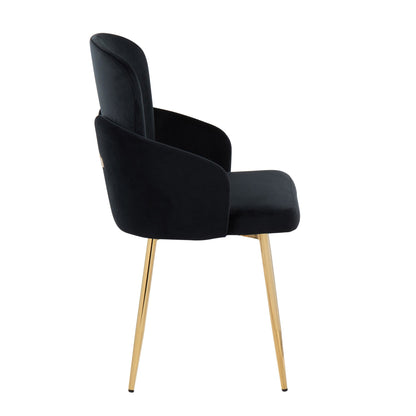 Dahlia Contemporary Dining Chair in Gold Metal and Black Faux Leather with Chrome Accent   - Set of 2