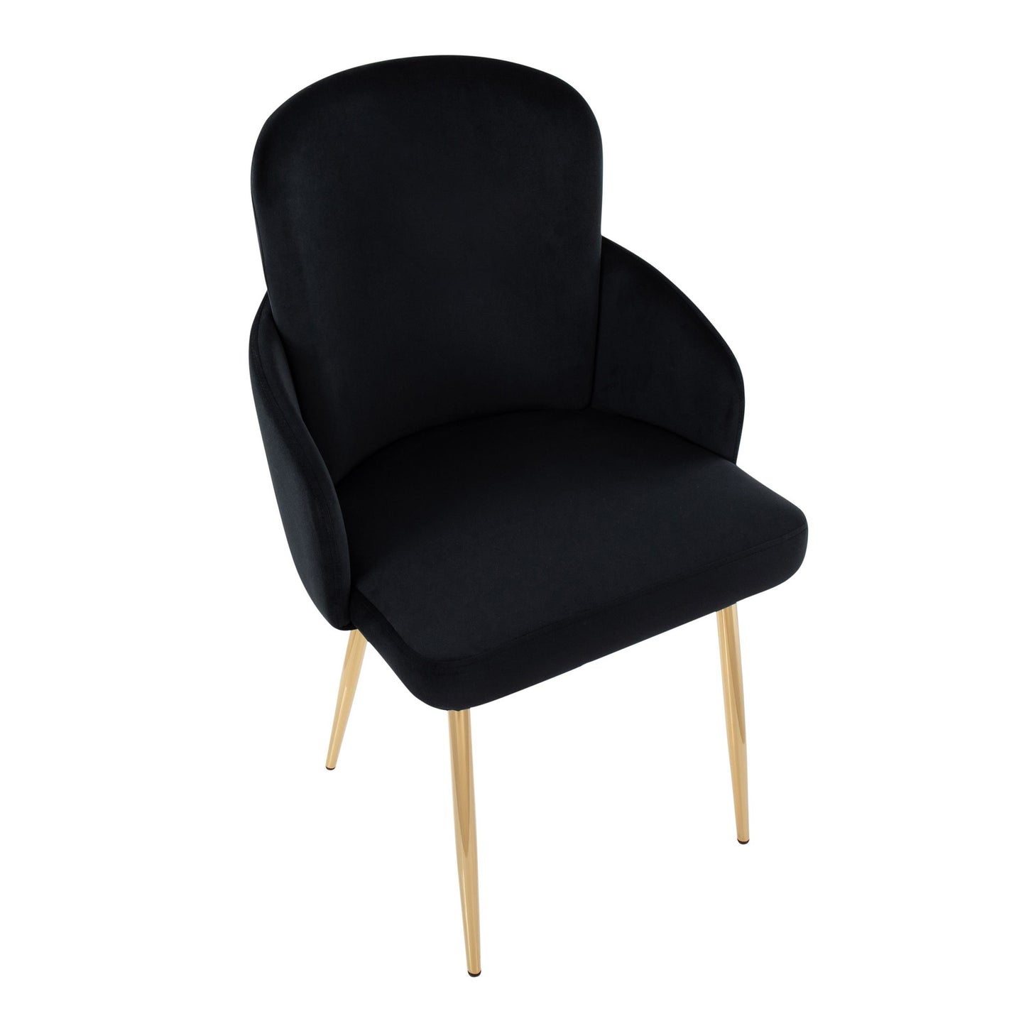 Dahlia Contemporary Dining Chair in Gold Metal and Black Faux Leather with Chrome Accent   - Set of 2
