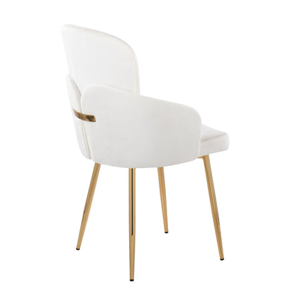 Dahlia Contemporary Dining Chair in Gold Metal and Black Faux Leather with Chrome Accent   - Set of 2