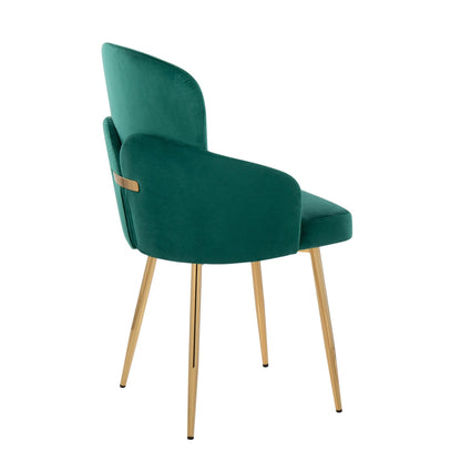 Dahlia Contemporary Dining Chair in Gold Metal and Black Faux Leather with Chrome Accent   - Set of 2