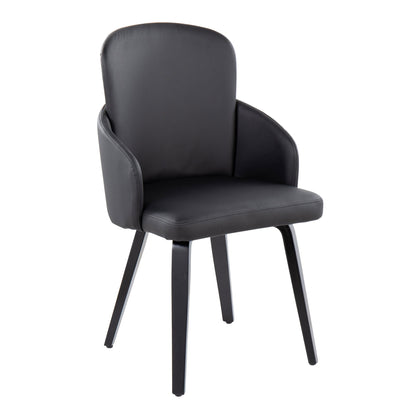 Dahlia Contemporary Dining Chair in Gold Metal and Black Faux Leather with Chrome Accent   - Set of 2