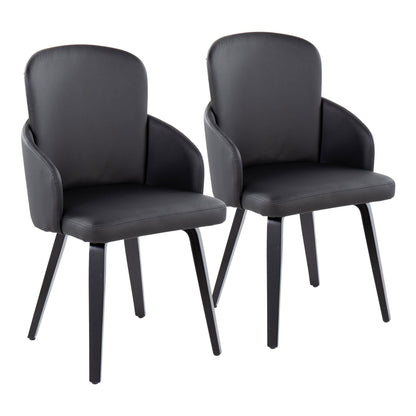 Dahlia Contemporary Dining Chair in Gold Metal and Black Faux Leather with Chrome Accent   - Set of 2