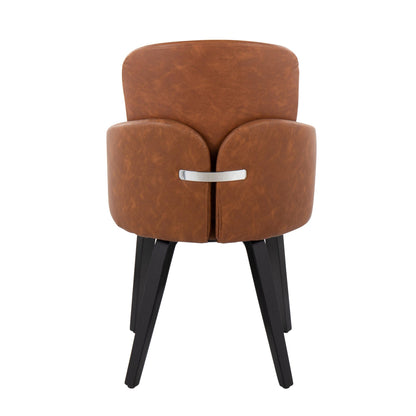Dahlia Contemporary Dining Chair in Gold Metal and Black Faux Leather with Chrome Accent   - Set of 2