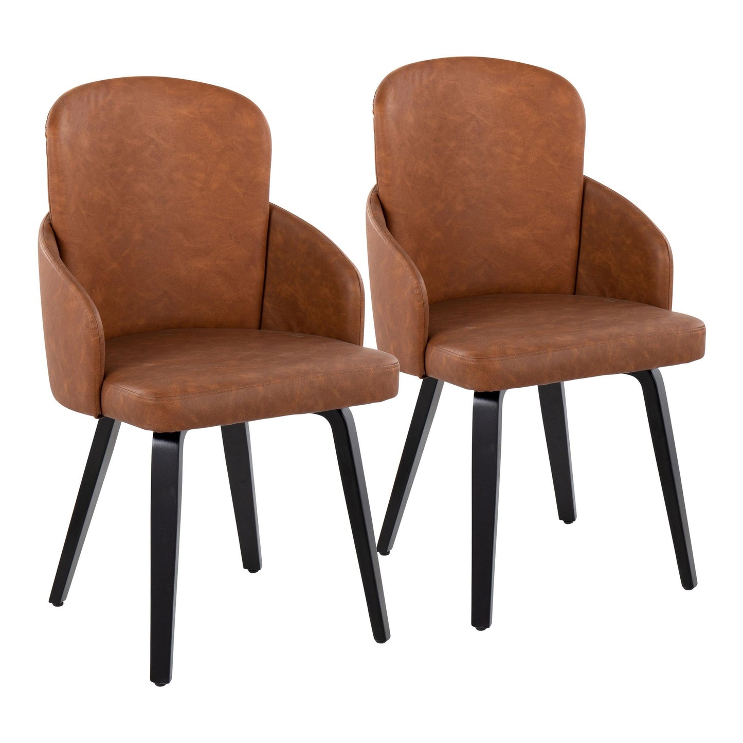 Dahlia Contemporary Dining Chair in Gold Metal and Black Faux Leather with Chrome Accent   - Set of 2