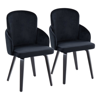 Dahlia Contemporary Dining Chair in Gold Metal and Black Faux Leather with Chrome Accent   - Set of 2